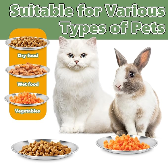 8-Pack Stainless Steel Cat Food Bowls – Shallow Whisker-Friendly Non-Slip Silicone Base,Easy to Clean Indoor Feeding Dishes(6.7")