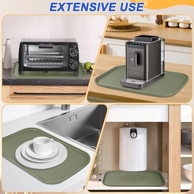 Silicone Pet Feeding Mat with Raised Edge for Food and Water, Dog Bowl Mats, Cat Bowls Placemat with High Lip for Floor Waterproof, Rubber Tray for Cats and Dogs 24 x 16 x0.8 Light Olive Green