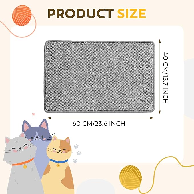 2PCS 23.6" x 15.7" Cat Scratcher Mat with Sticky Tapes, 2 Packs Sisal Cat Scratching Carpet for Indoor Cats, Horizontal Cat Scratcher for Scratching Posts, and Couch Protection(Gray, 2 Pack)