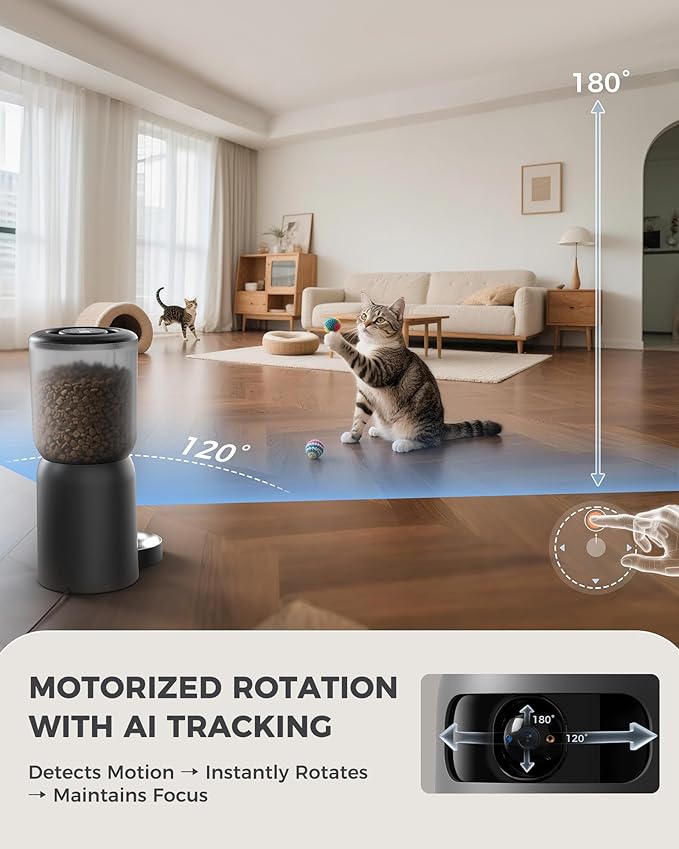AI Automatic Cat Feeder with Dual Cameras (1 Adjustable), 2K HD Night Vision, 5G/2.4G WiFi, 6L Automatic Pet Feeder with APP Control, Laser Interactive Toy, Two-Way Audio & Scheduled Feeding