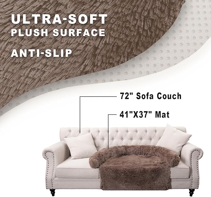 Calming Dogs/Cats Bed Mats, Dog Pad Washable Removable Couch Cover, Plush Long Fur Mat for Pets, Waterproof Lining, Perfect for Small, Medium and Large Dogs and Cats (Desert Brown, 41"x37")