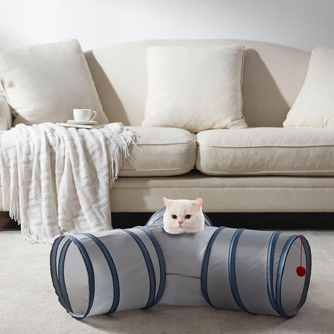 Cat Tunnels for Indoor Cats 3 Way Play Toy Kitty Tunnel Peek Hole Toy with Ball for Cat Tube Fun for Rabbits Kittens and Dogs