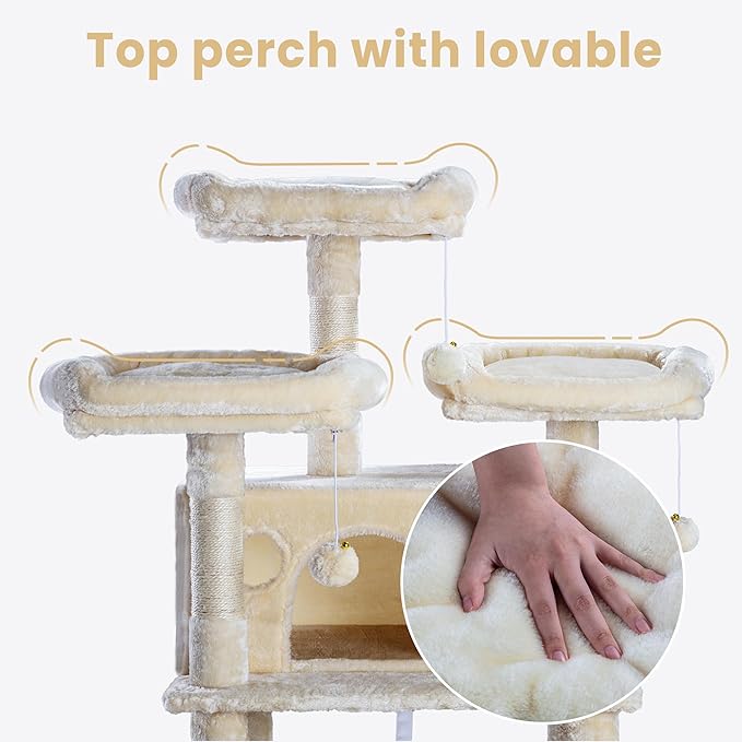 SHA CERLIN 68 Inches Multi-Level Large Cat Tree for Large Kitties/Big Cat Tower with Condo/Cozy Plush ‌Pussycat Perches/Sisal Scratching Posts and Hammocks/Activity Center/Beige