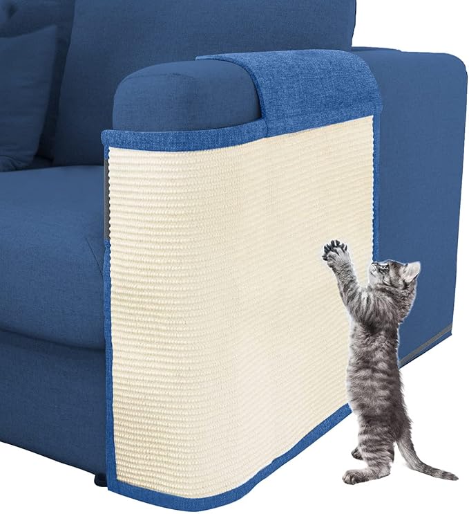Cat Scratch Furniture Protector with Natural Sisal for Protecting Couch Sofa Chair Furniture 19.7’’H*23.6’’W (Dark Blue, Left Hand)