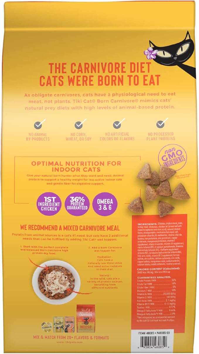 Tiki Cat Born Carnivore Indoor Health Dry Cat Food, Chicken & Turkey Meal, 6 lbs. Bag