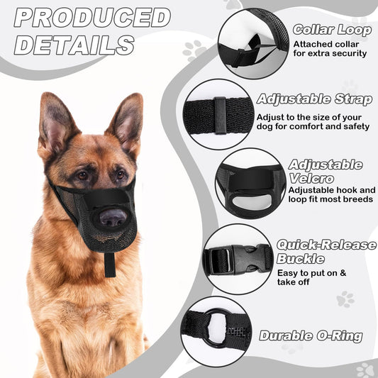 Dog Muzzle, Soft Air Mesh Muzzle for Small Medium Large Dogs Anti Biting Barking Chewing Scavenging, Breathable Adjustable Loop Pets Muzzle with Front Opening Design Allows Panting Drinking (Black,M)