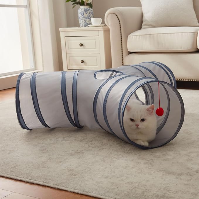 Cat Tunnels for Indoor Cats 3 Way Play Toy Kitty Tunnel Peek Hole Toy with Ball for Cat Tube Fun for Rabbits Kittens and Dogs