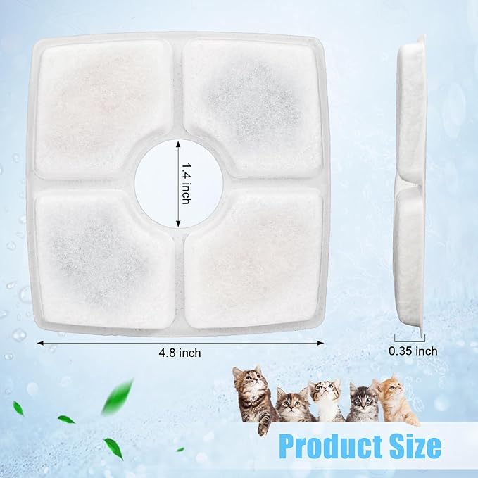 Cat Water Fountain Filter Replacement, 10 Pack Cat Fountain Filters Compatible with Top Square 84oz/2.5L Automatic Pet Fountain Dog Water Dispenser, 3 Filtration System Replacement Pet Filters
