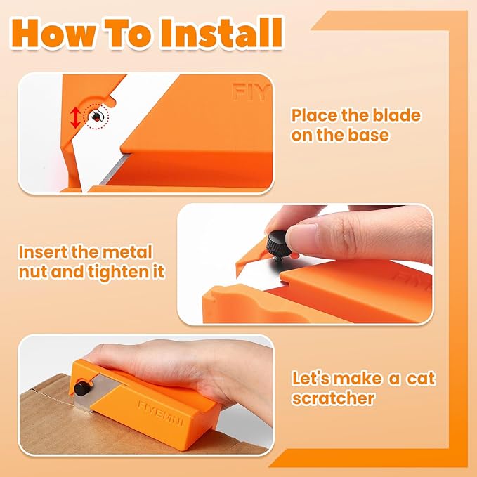 Cardboard Cutter for Cat Scratchers, Cut 1.6" Wide Cardboard Strips, 3D Printed Cat Scratcher Cardboard Cutter, Cardboard Box Cutter Tool, Includes 10 Blades, Orange