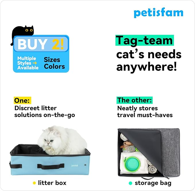 petisfam Portable Travel Cat Litter Box for Medium Cats and Kitty with Zipped Lid to Keep Litter and Odor Contained