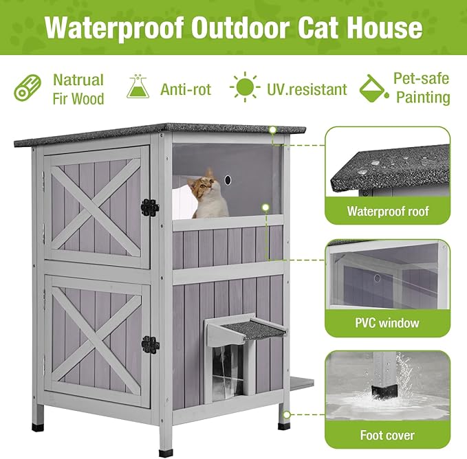 Feral Cat House Outdoor Waterproof Kitty Shelter for Winter,Cat Cage Perfect for Outdoor and Inddor Use,2-Story