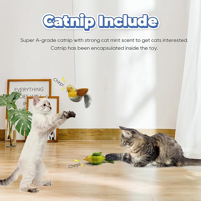LEWISER Cat Toys Chirping Tit 2 Pcs with Catnip SilverVine, Suitable for Cat Wand Toys, Simulation Bird Design, Interactive Toys for Indoor Kitty Kitten Exercise, Green and Ground
