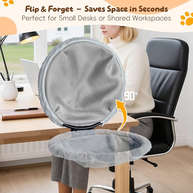 L&W BROS.Cat Desk Bed – Supports Up to 50 lbs, Removable Machine-Washable Plush Cover, Comfortable Cat Perch for Indoor, Space-Saving Foldable Design for Home Office, Gaming Desks