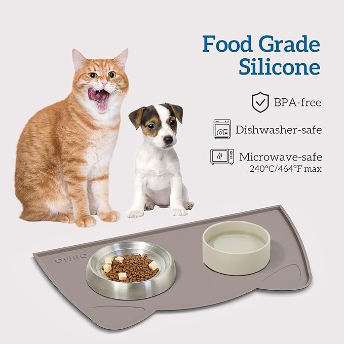 OHMO - Cat Food Mat, Silicone Pet Feeding Mat for Floor Non-Skid Waterproof Dog Water Bowl Tray, Easy to Clean Pet Placemat