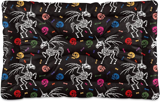 Gothic Unicorn Skeleton Skull Pet Bed Cute Dog Bed Mat Absorbing Non Slip Pad Pet Sleeping Mat for Small, Medium, and Large Dogs Puppy Cat 24 in x 18 in