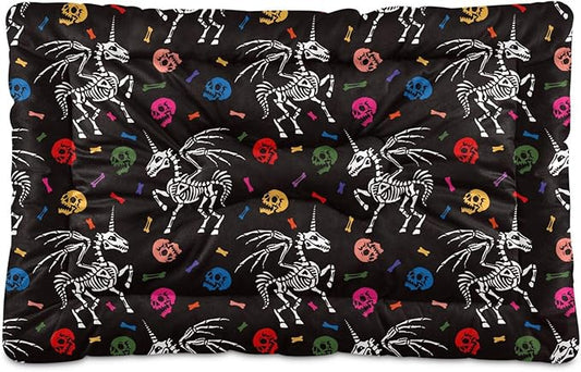 Gothic Unicorn Skeleton Skull Pet Bed Cute Dog Bed Mat Absorbing Non Slip Pad Pet Sleeping Mat for Small, Medium, and Large Dogs Puppy Cat 24 in x 18 in
