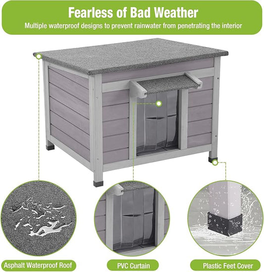 GUTINNEEN Outdoor Cat House with Insulated Wooden Outside Feral Cat Shelter Rabbit Hutch Bunny Cage Guinea Pig Habitat Weatherproof