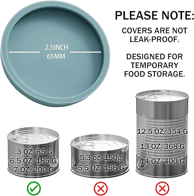 OHMO 2 Pack Cat Food Can Lids, Small Size (3 oz) Silicone Pet Food Can Lids Covers for 2.5 oz Cat Food Cans, Light Blue