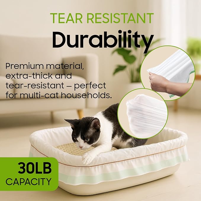 30 Count Cat Litter Box Liners, Drawstring Large/Jumbo Cat Litter Liner Bags For Litter Box, Heavy Duty Pre-Separated 36" x 16"