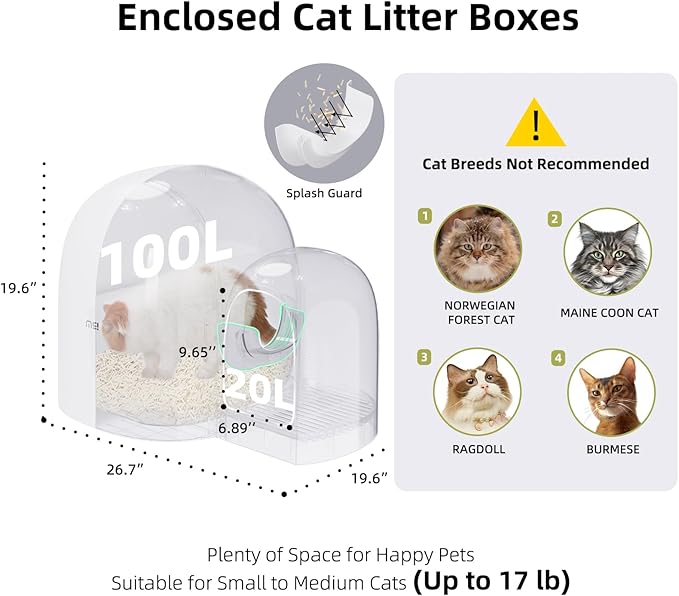MS!MAKE SURE Cat Litter Box, Large Covered Hidden Dog Proof Closed Modern Cat Litter Box Furniture with Scoop, for Odor Control and Less Tracking, Easy to Clean,26.7"x19.6"19.6", Snow White