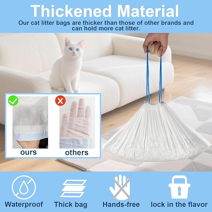 40 Count 21.6" x 11.8" Cat Litter Box Liners for Self-Cleaning Cat Litter Box, Replacement Automatic Litter Box Liners, 2 Rolls Drawstring Trash Bags for Robot, Extra Thick,（2 Packs/40 Counts）