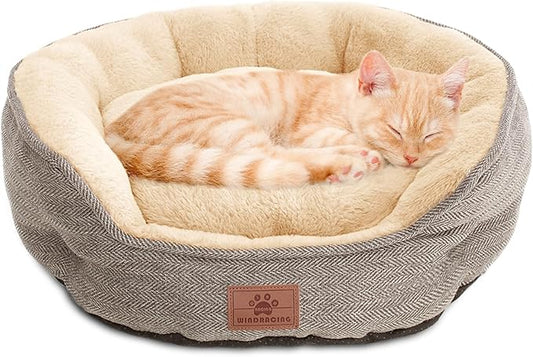 Cat Beds for Indoor Cats,Kitten Bed,Dog Bed for Extra Small Dogs Breeds,Puppy Kennel Bed, Comfy Durable Pet Sleeping Bed, Washable Roun Cat Bed & Non-Slip Bottom, Size 19"L x 16"W x 6.5"Th