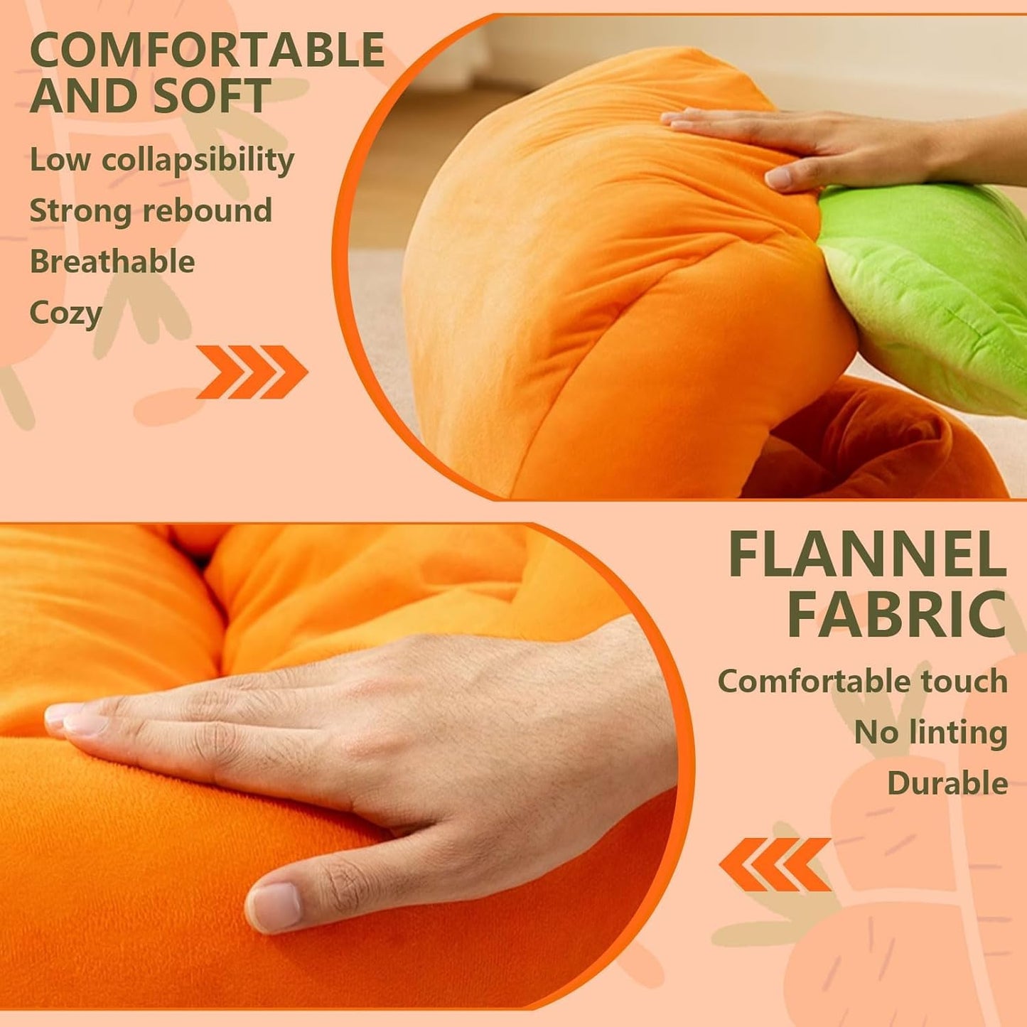 Rabbit Bed,Thick&Soft Bunny Bed with Removable Cushion,Machine Washable with Rattan Mat & Heart Decor,Cozy Warm Small Animal Sleeping Beds (Carrot Shape-L)