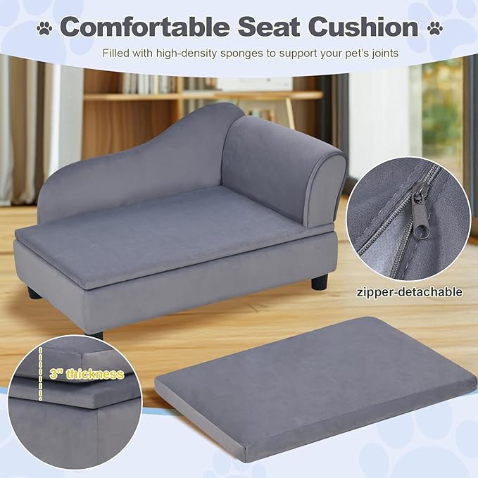 30" L Pet Sofa with Hidden Storage 30lbs, Dog Couch for Small-Sized Dogs and Cats, Soft Tufted Cushion, Light Grey