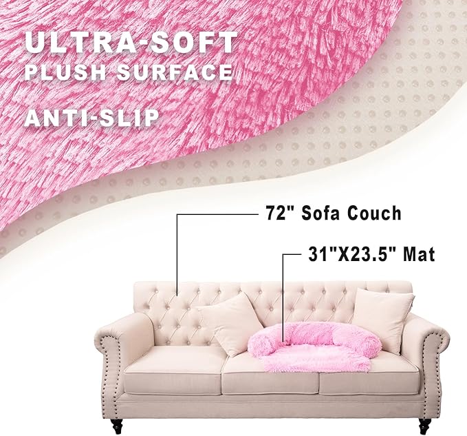 Tinaco Luxurious Calming Dogs/Cats Bed Mats, Dog Pad Washable Removable Couch Cover, Plush Long Fur Mat for Pets, Waterproof Lining, Perfect for Small, Medium and Large Dogs and Cats (Pink, 31"x23")