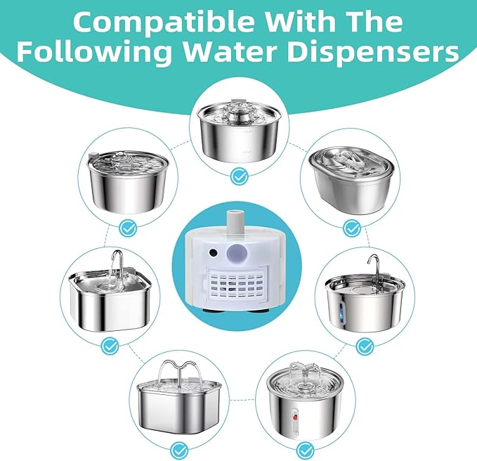 Ultra-Quiet Replacement Pump for Stainless Steel Cat Water Fountains - SMA-800 Motor - Safe and Easy to Clean with Low Voltage DC 5V and USB Cable (Pump+Brush)