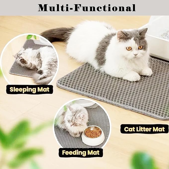 HCY&WLD Cat Litter Mat, Honeycomb Double Layer Cat Litter Trapping Mat, Waterproof Urine Proof Non-Slip, Scatter Control, Less Waste, Easier to Clean (Light Gray, 30" X 22")