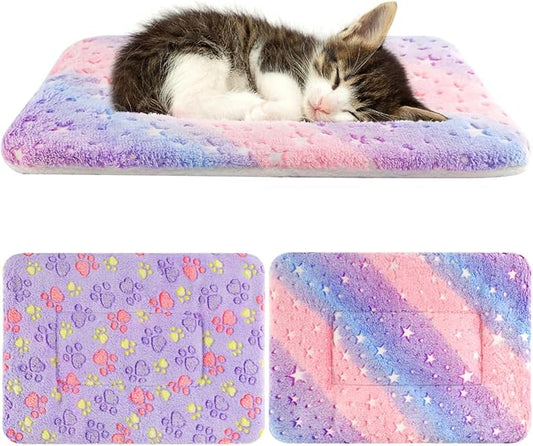 2 Pack Cat Blanket for Indoor Cat, Warm Calming Kitten & Puppy Beds for Anxiety and Stress, Washable Small Dog Mat for Crate, Fuzzy Pet Blankets