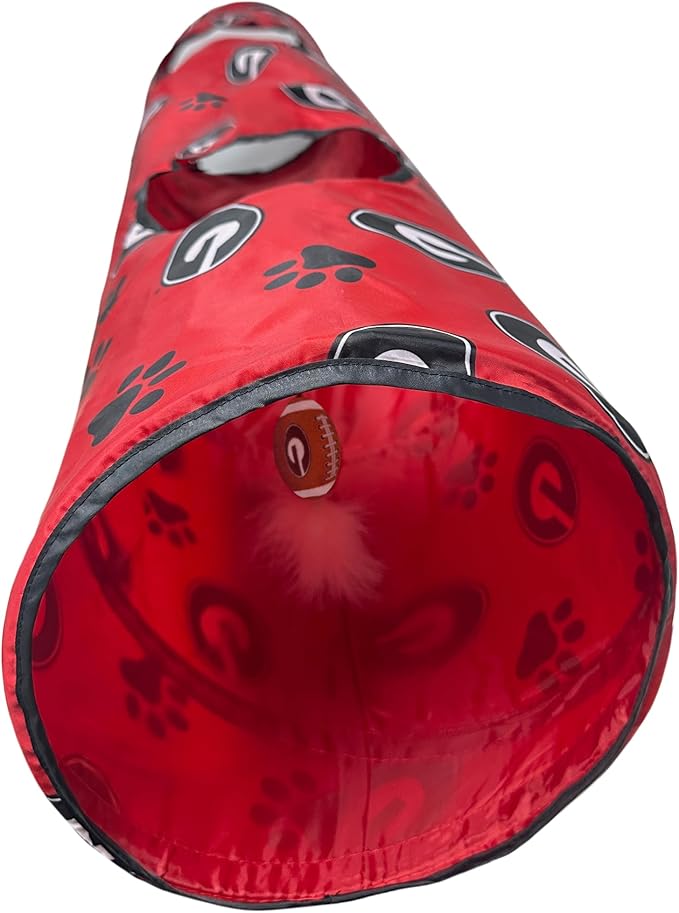 NCAA Georgia Bulldogs Cat Tunnel Tube Toy with Plush Football Catnip and Feathers