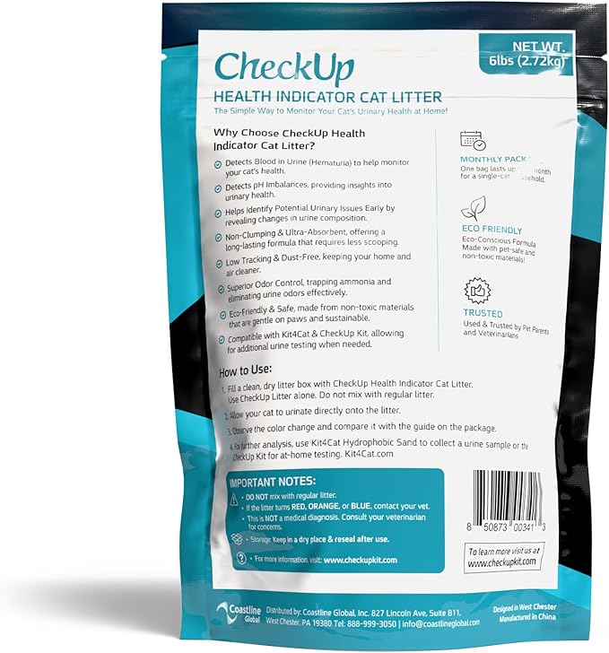 CheckUp Health Indicator Cat Litter – Color-Changing Non-Clumping Crystal Litter for Urinary Health Monitoring | Low Dust, Odor Control | 6lb Bag