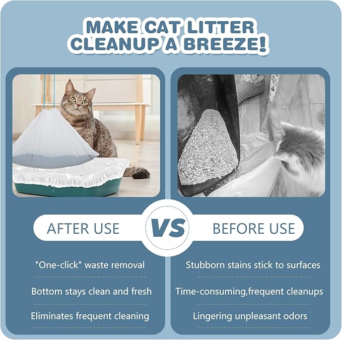 160Pcs Robot Litter Box Bags with Drawstring, Extra Thick Self Cleaning Kitty-Litter Bags Liners, Heavy-Duty Cat Litter Liner Bag for Family（25x15.7in, Blue）