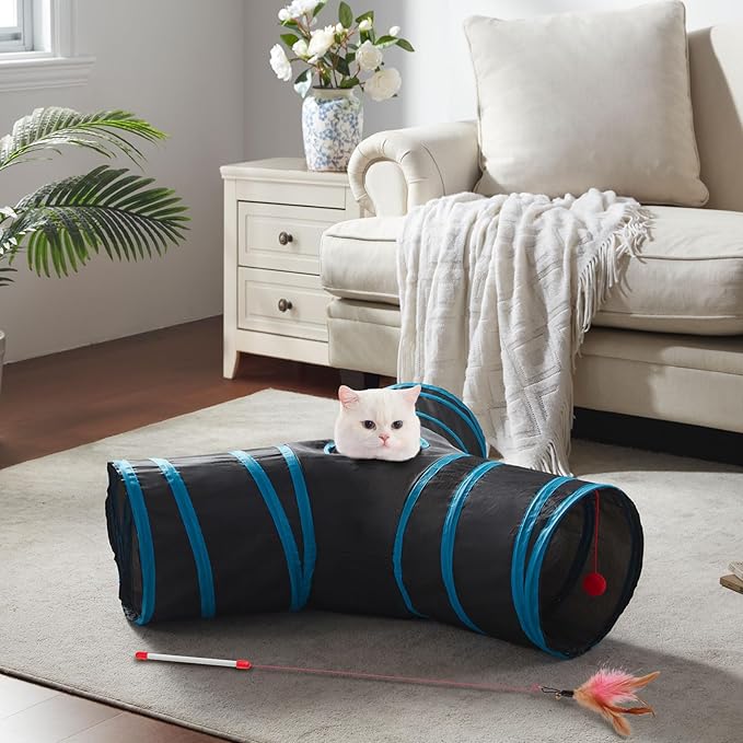 Cat Tunnels for Indoor Cats 3 Way Play Toy Kitty Tunnel Peek Hole Toy with Ball for Cat Tube Fun for Rabbits Kittens and Dogs