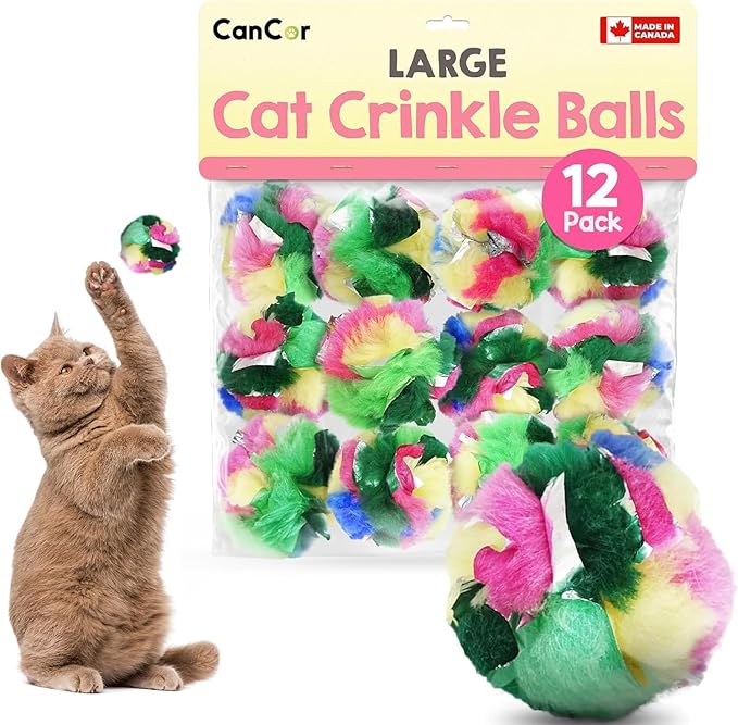 Large Cat Crinkle Ball Toy – 12-Pack of 2.5" Lightweight Indoor Kitten Toy – Soft, Sparkle, Interactive, Safe for Pets, Kittens & Cats, Enrichment & Birthday Gift, Alternative Foil-Like Toy Balls