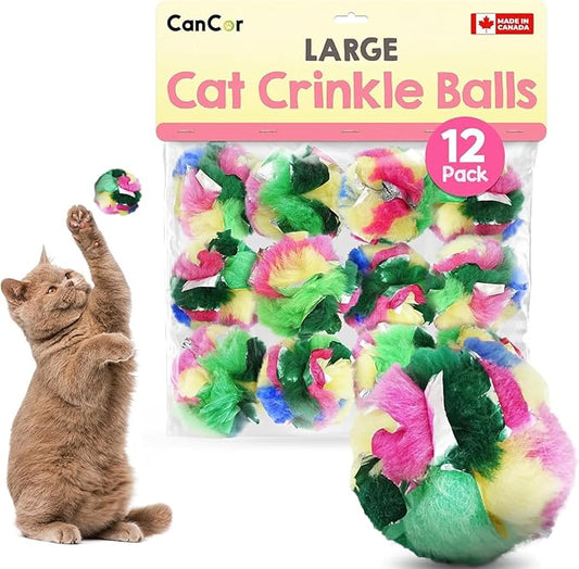 Large Cat Crinkle Ball Toy – 12-Pack of 2.5" Lightweight Indoor Kitten Toy – Soft, Sparkle, Interactive, Safe for Pets, Kittens & Cats, Enrichment & Birthday Gift, Alternative Foil-Like Toy Balls