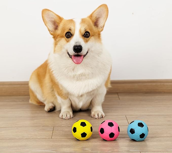 2.6" Squeaky Dog Ball for Medium Dogs, Soft Latex Rubber Squeaky Dog Toys, Cute Bounce Pet Squeak Toys Play Fetch Football Soccer Ball