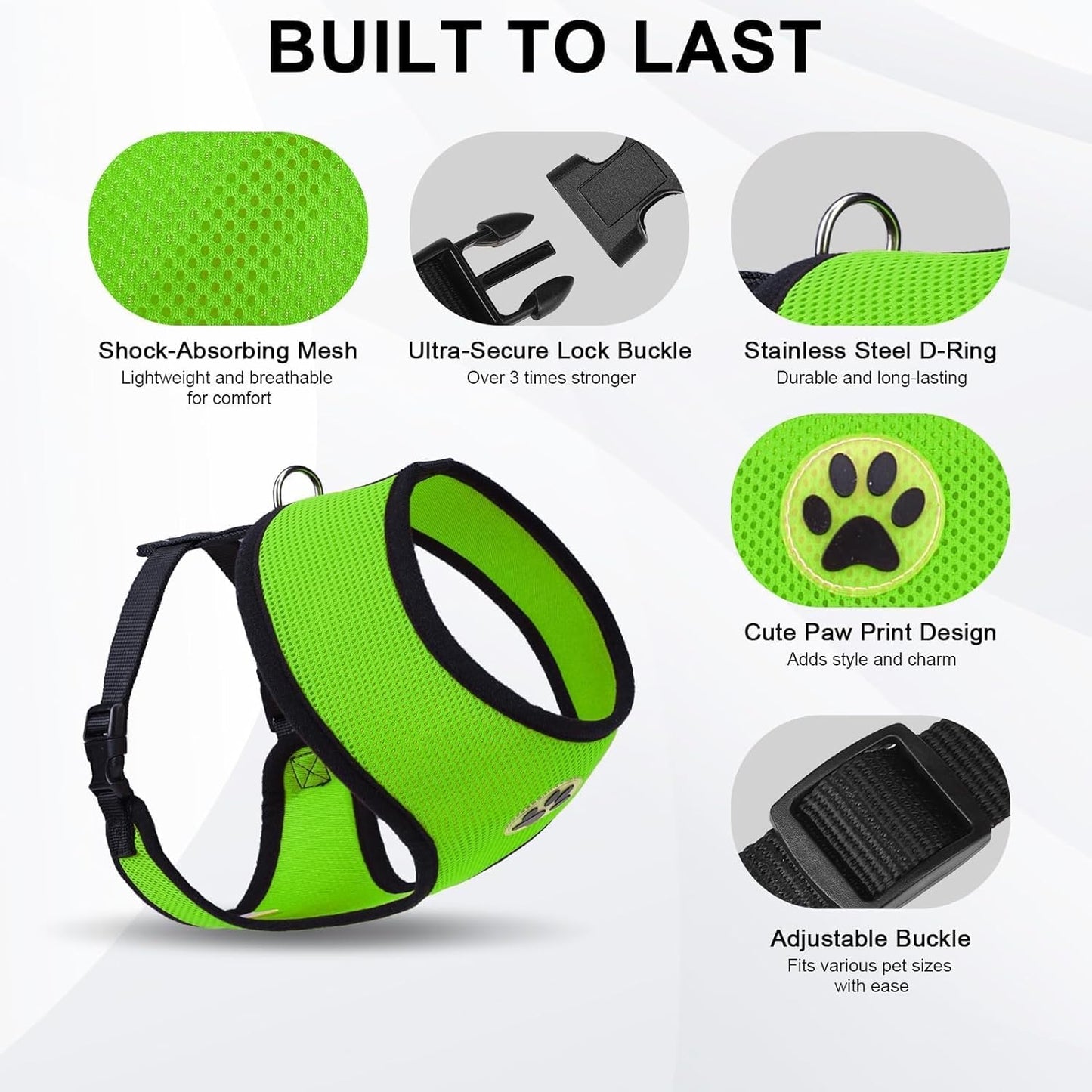 BINGPET No Pull Dog Harness,Soft Mesh Breathable All Weather Vest Harness,Safety Protection Design Durable Adjustable Step-in Easy Walk Dog Harness for Small Medium Large Dogs(Green,M)