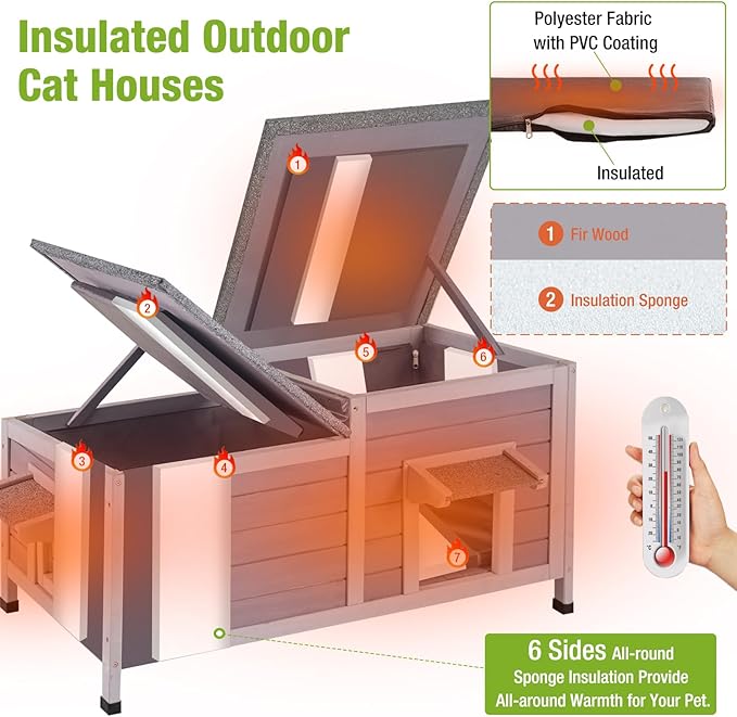 Outdoor Cat House with Insulated Liner Feral Cat Shelter for Winter, Heated Cat House for Outdoor Cats - 100% Insulated…