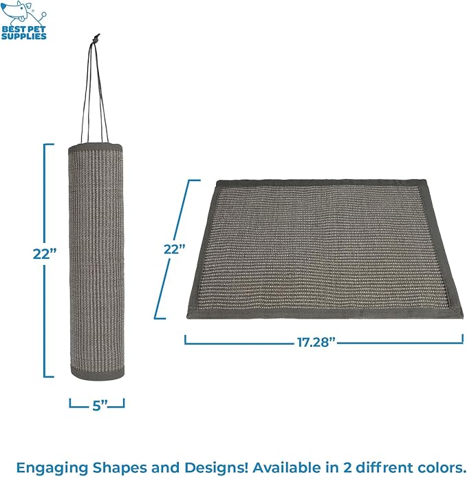 Best Pet Supplies Cat Scratchers for Indoor Cats - Interactive Hanging Log & Mat, Supports Natural Behaviors, Heavy Duty, Gray