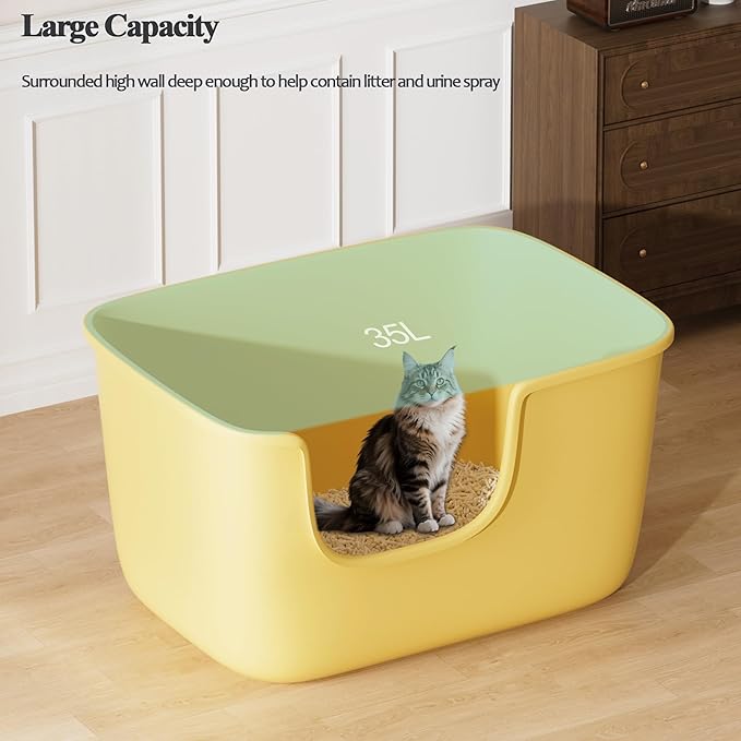 Vealind Large High Sided Cat Litter Box for Indoor Cats 22.2"×14.9"×12" Tall Litter Boxes with High Back Deep Wall XL Kitty Litter Boxes (Yellow)