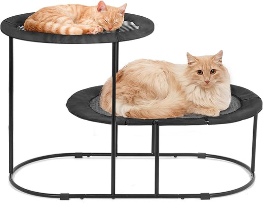 Defined Deco 2 Tier Elevated Cat Hammock Bed, Furniture Cat Bed Breathable Comfortable, Raised Cool Ca t Hammock for Indoor Cats, with Removable Mesh and Steel Frame for Summer