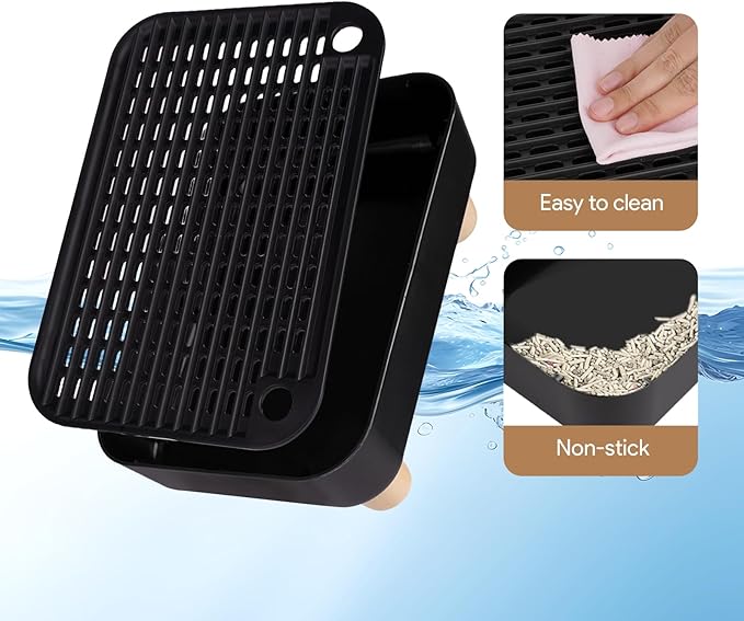 Cat Ramp Litter Box Step, Small Senior Cat Litter Box Mats Ramp for Floor with Wooden Base, Low Entry Cute Cats Food Mat Stairs Prevent Tracking, Silicone Small Litter Boxes Shield Catcher Mat Black