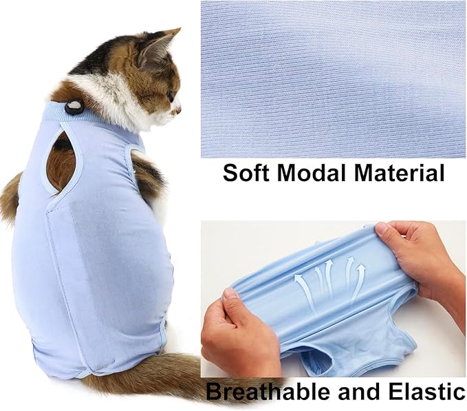 Cat Recovery Suit, Surgical Recovery Clothes for Abdominal Wound or Skin Disease, Cats Onesie After Surgery and Spay, E-Collar Alternative Pajama Suit (Blue, Medium)
