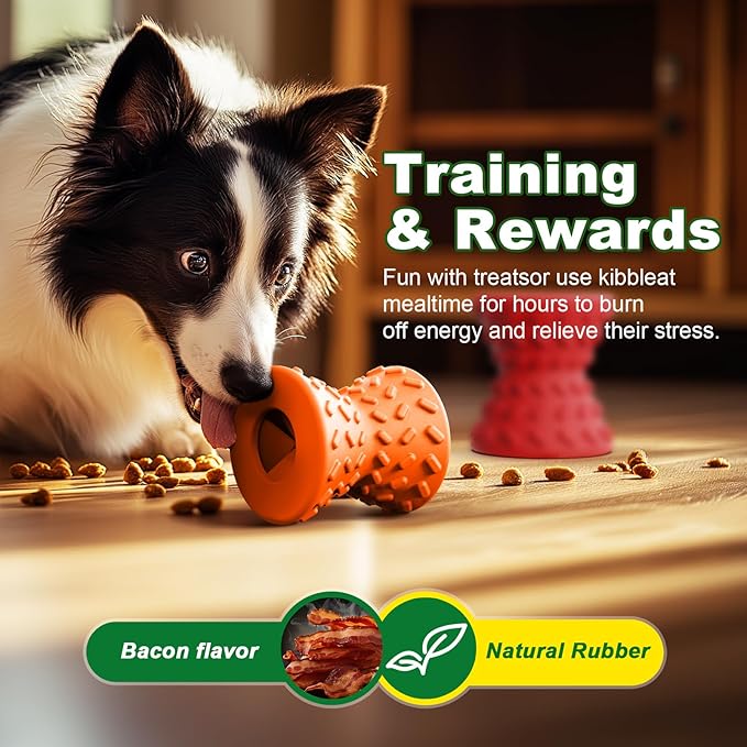 Puppy, Toys Interactive Dog Toy, Treat Dispenser Toy,Natural Rubber Dumbbell Shaped, 2pcs(Orange+Red)