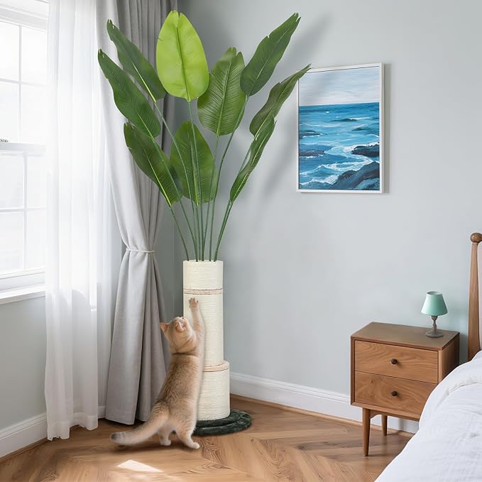 EMUST Cat Scratching Post, 5.86FT Cat Tower with Tall Scratching Posts for Indoor Cats Adults with Nature Sisal Rope-Bird of Paradise Artificial Plants Indoor with 9 Trunks, 70" Faux Tree for Decor
