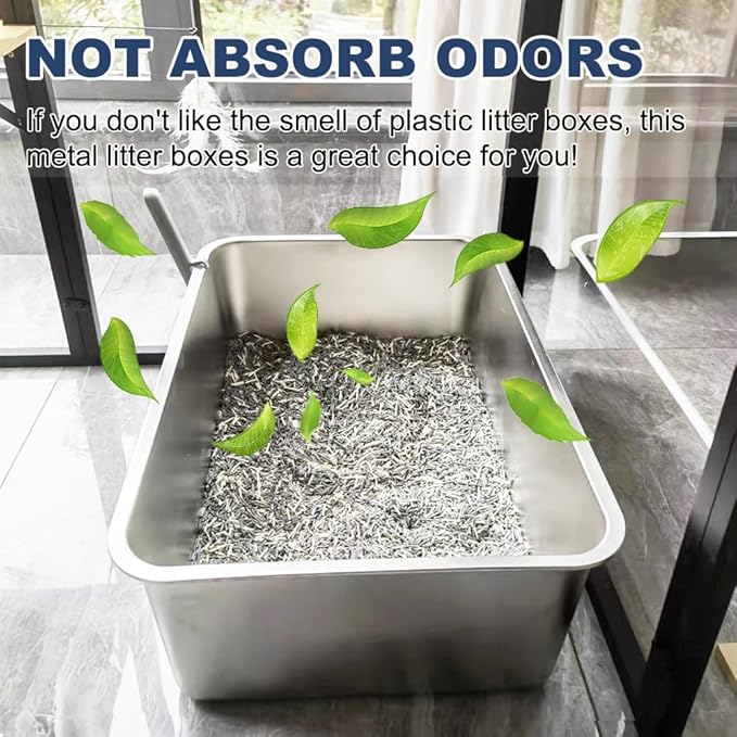 Stainless Steel Litter Box, 4 Pack Metal Cat Litter Pan with 6" High Sides, 19.6"x13.7" Large Cat Litter Box for Big and Small Cats, Easy to Clean, No Smell, Anti-Urine Leakage