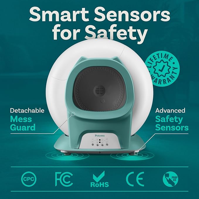 Self Cleaning Litter Box with Auto Safety Sensors for Multiple Cats - Automatic Cat Litter Box Self-Cleaning - Covered Odor Removal with APP Control - Compatible On All WiFi - Electric Robot